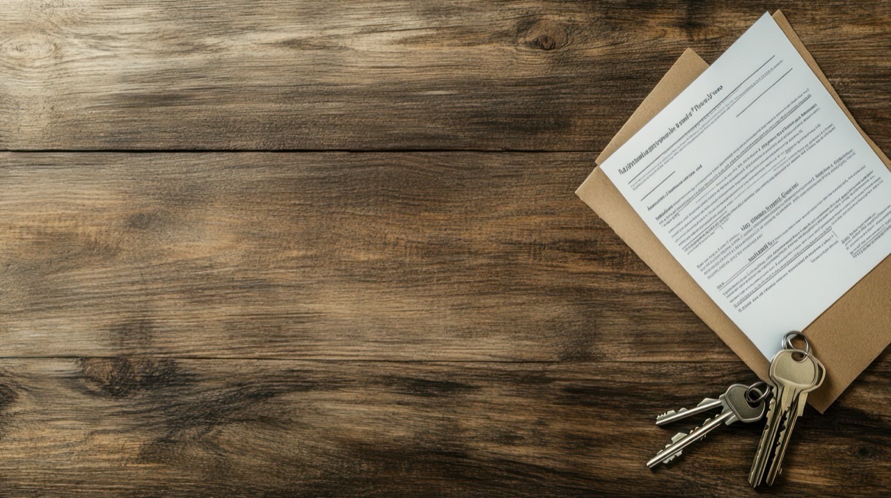 Contrat de bail et trousseau de clés sur une table en bois